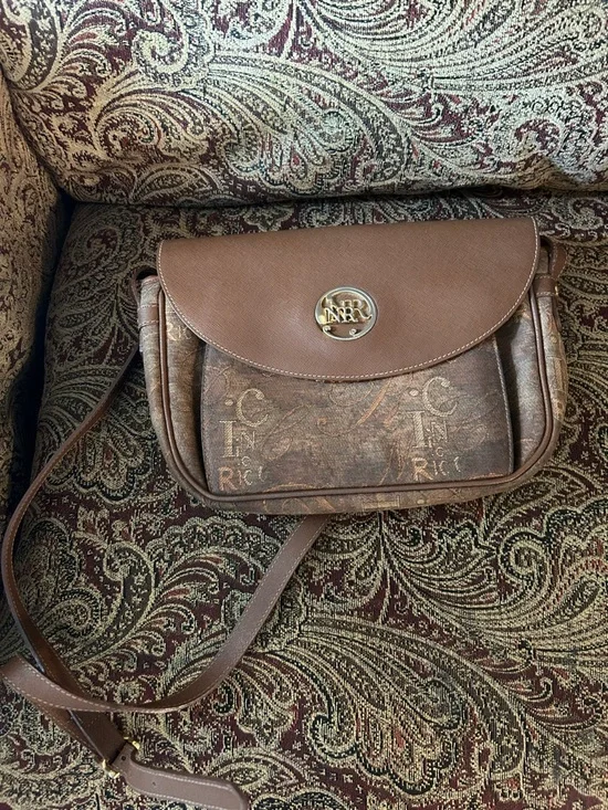 Vintage Nina Ricci Brown Monogram Crossbody with Gold-Tone Medallion - Picture 1 of 6